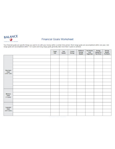 financial goals worksheet