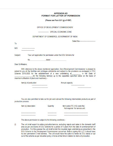 format for letter of permission