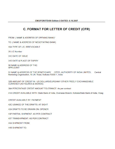 format for letter of credit 