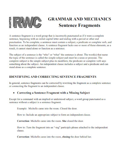 grammer and mecanics sentence fragments 