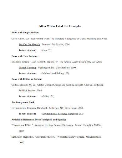 mla works cited list examples