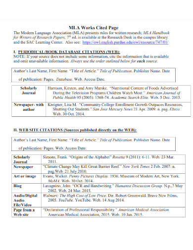 MLA Works Cited Page Template 