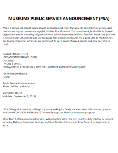 museums public service announcement