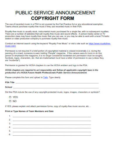 psa copyright form