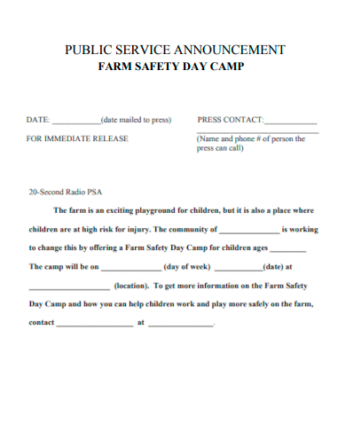 psa farm safety day camp