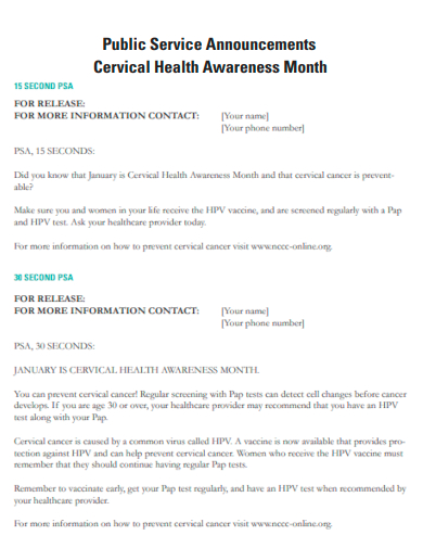 psa for cervical health awareness month