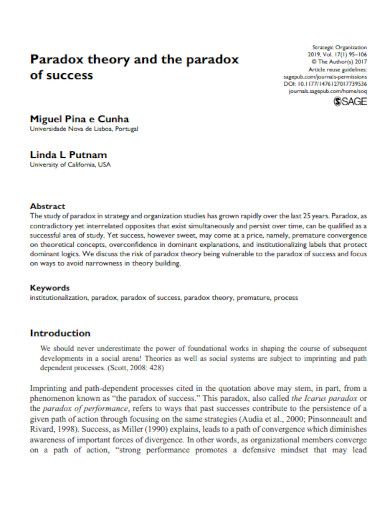 Paradox Theory and Paradox of Success