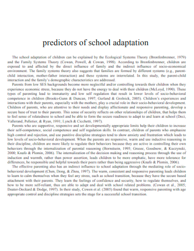 predictors of school adaptation