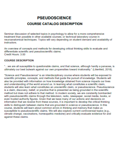 pseudoscience course catalog description