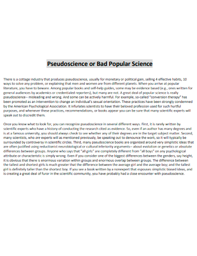 pseudoscience or bad popular science