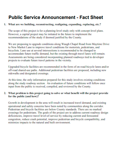 public service announcement fact sheet