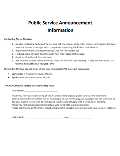public service announcement information