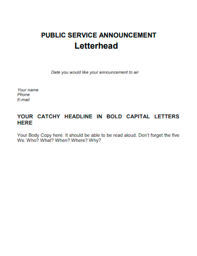 public service announcement letterhead