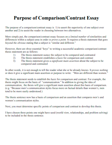 purpose of comparison contrast essay