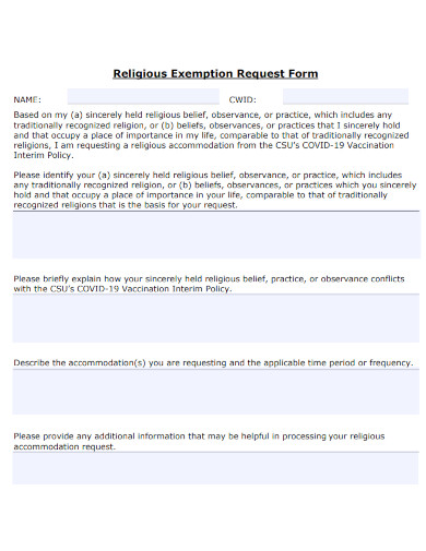 religious exemption request form