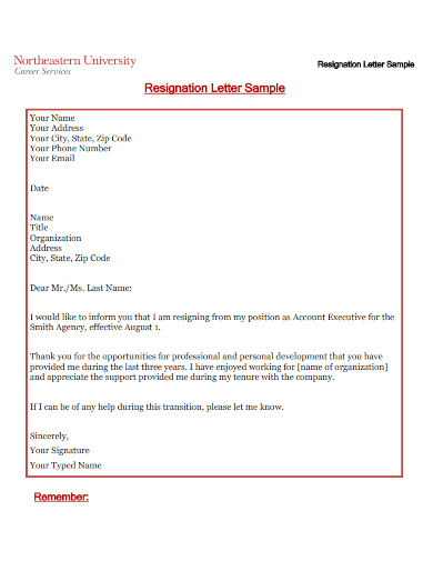 resignation letter format sample
