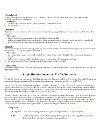 resume styles objective statement vs profile statement