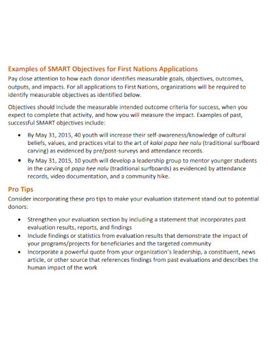 smart objectives for first nations applications