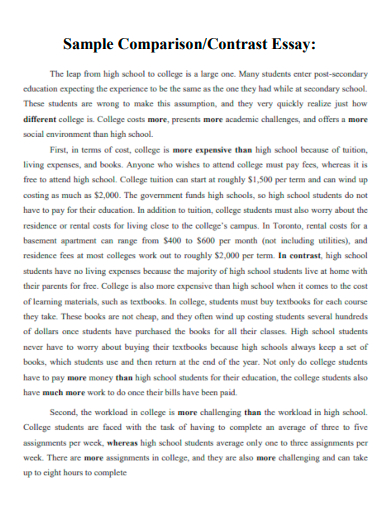free compare and contrast essay examples high school