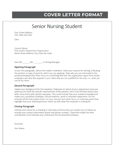 senior nursing student cover letter