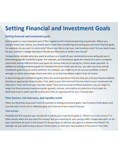 setting financial and investment goals