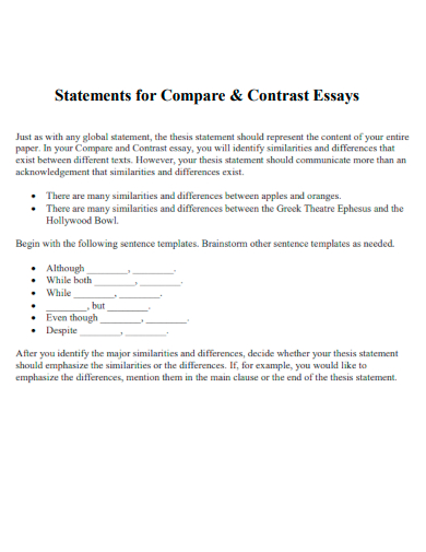 statements for compare contrast essays