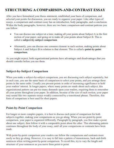 structuring a comparison and contrast essay