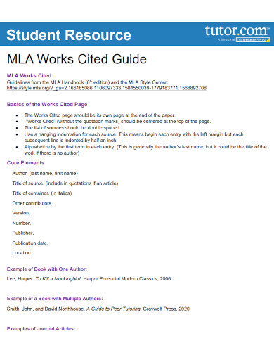student resource mla works cited guide