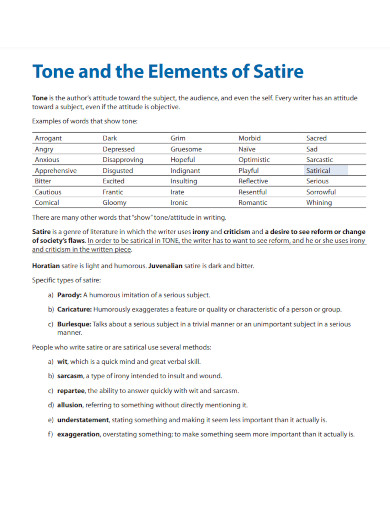 tone and the elements of satire