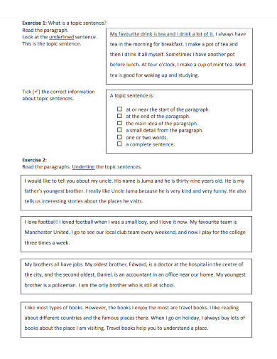 topic sentences worksheet