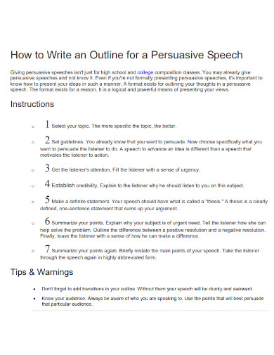 writing outline for persuasive speech