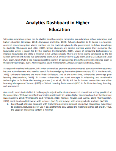 analytics dashboard in higher education