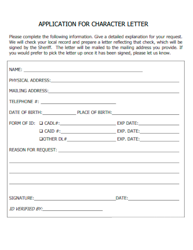 application for character letter
