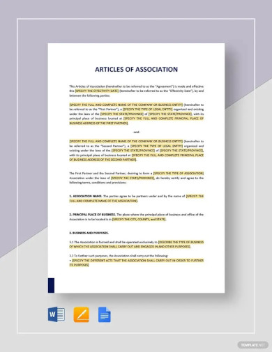 articles of association template
