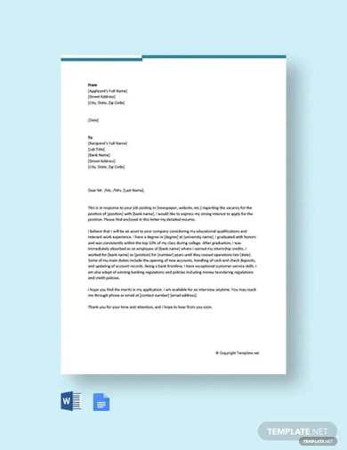banking cover letter template