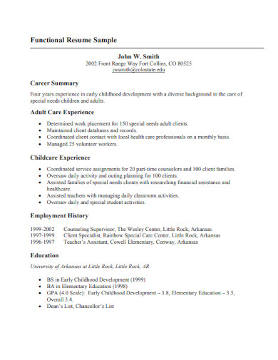 functional resume for students examples