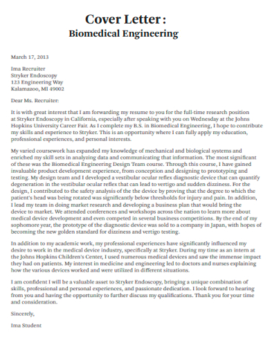 biomedical engineering cover letter