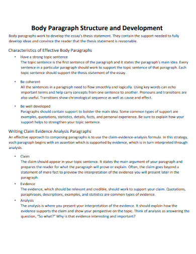 Body Paragraph Structure and Development