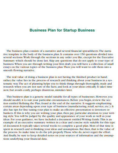 business plan for startup business format