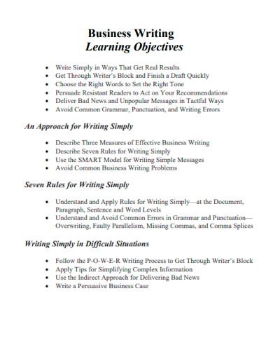 business writing learning objectives