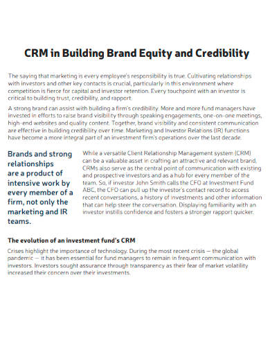 crm in building brand equity and credibility