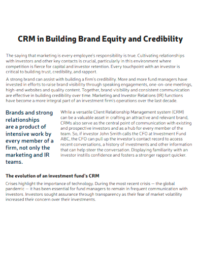 CRM in Building Brand Equity and Credibility