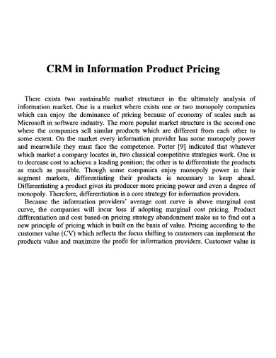 CRM in Information Product Pricing