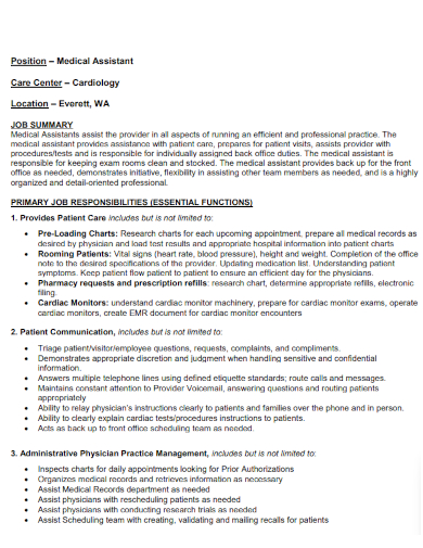 cardiology medical assistant resume