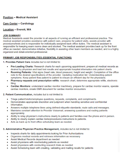 Cardiology Medical Assistant Resume