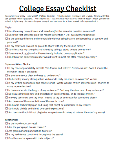 collage essay checklist