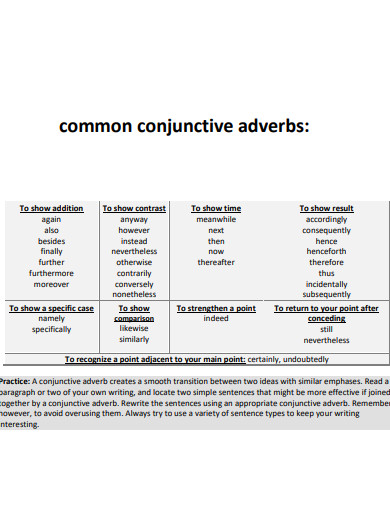 common conjunctive adverb