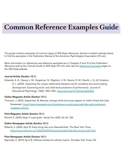 common reference examples