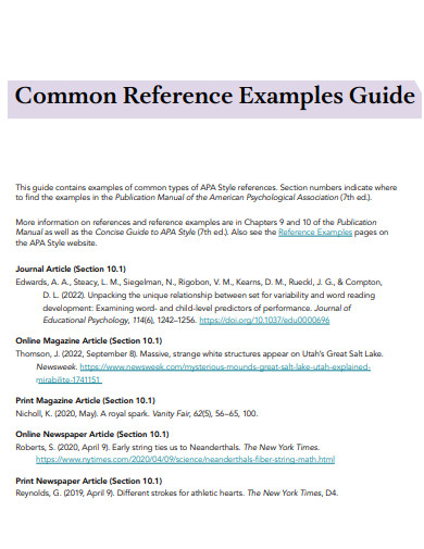 55+ References Examples in MS Word | Google Docs | Google Sheets ...