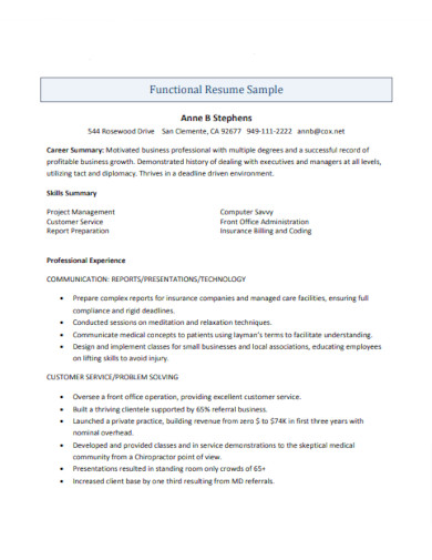 communicating functional resume